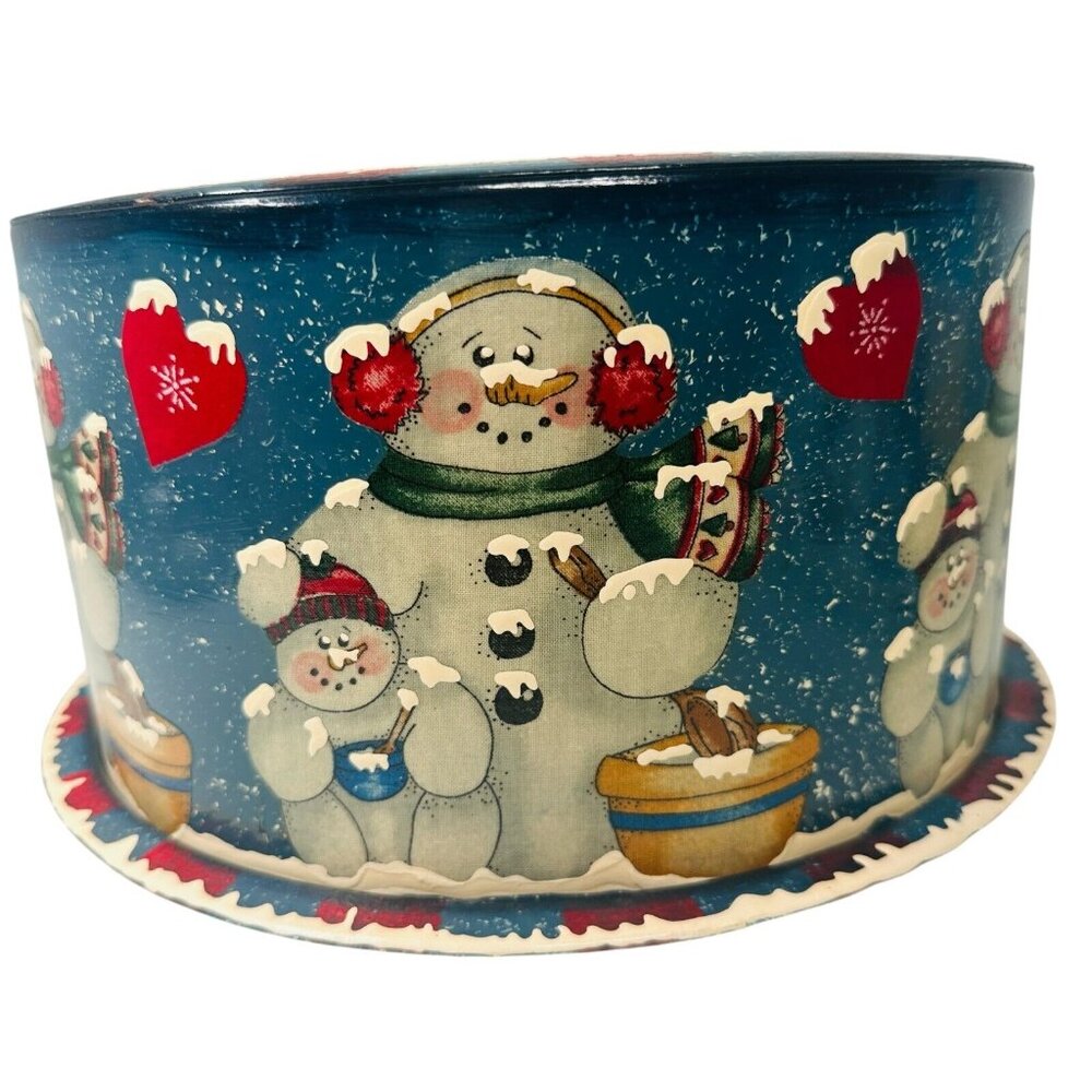 Vintage Metal Cake Carrier Christmas Holiday Snowman Painted - Picture 4 of 16